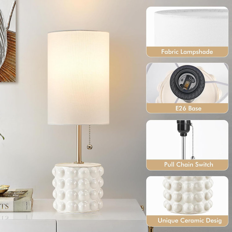 Petites lampes de table de chevet, lampes de table de chevet à chaînette moderne avec abat-jour en tissu, lampe de bureau blanche pour la chambre à coucher, le salon, la maison, le bureau, la lecture, 2 ampoules incluses