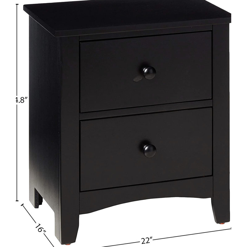 Placage de pin noir et table de chevet pour la chambre à coucher, table de chevet contemporaine à 2 options de design, 2 tiroirs et meubles de chambre à coucher en bois