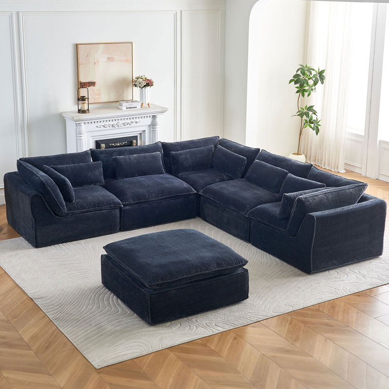 Canapé modulaire en forme de L 118 pièces de 118,1 po de forme nuage avec repose-pieds, Dark Gray Fabric