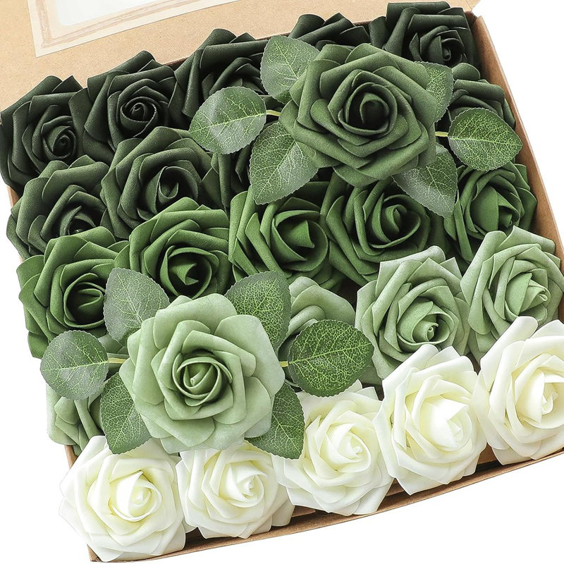 Fleurs artificielles 25Pcs, véritable ombre vert forêt