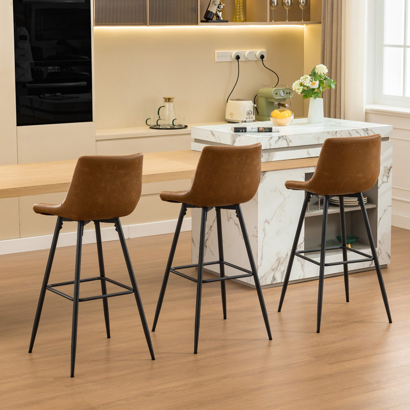 Tabouret de comptoir moderne en similicuir, Brun whisky, Tabouret de bar (siège d'une hauteur de 28 po), 3