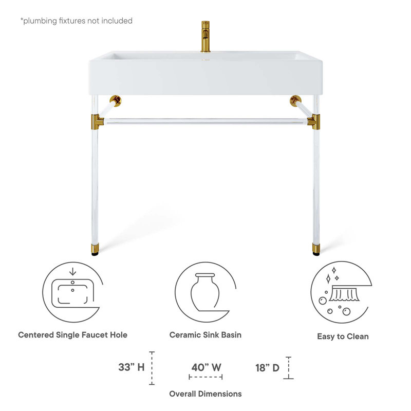 Modway Redeem Acrylic Wall-Mount Bathroom Vanity, Clear
