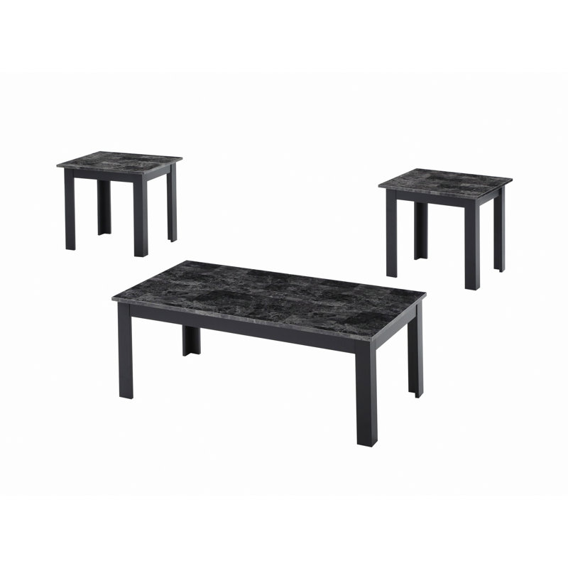 Traditional Style Rectangular Coffee Table With Square Shape End Table, Gray