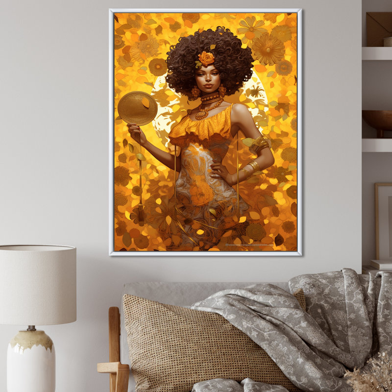 Orisha Oshun avec miroir déesse africaine I - impression, H 32 po x l 24 po x P 1 po, Cadre flottant blanc