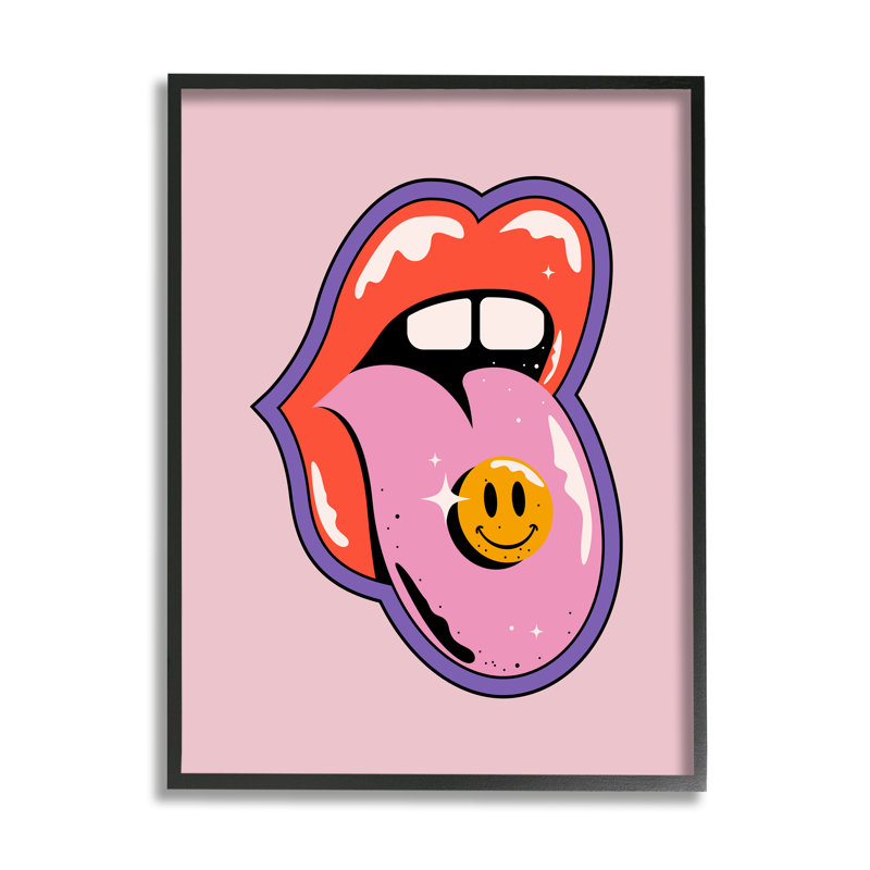 «Retro Lips with Smiley» encadré par House of Lulu, Giclée encadrée noir minuit, H 20 po x l 16 po x P 1,5 po