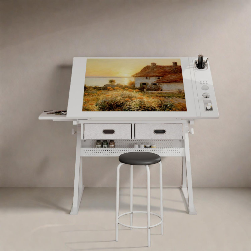 Table de dessin réglable avec 2 tiroirs et tabouret pour la maison ou l'école