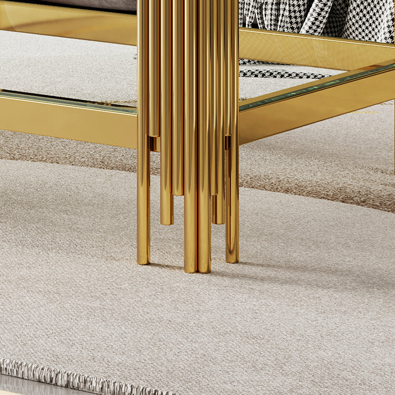 Élégante table basse en verre à double couche en or, structure en acier inoxydable, espace de rangement supplémentaire, facile à nettoyer, options d'installation simples, instructions