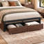 Lit double moderne Livia avec 4 tiroirs et tête de lit ouverte avec rangement, lampe DEL réglable et station de recharge, sommier non requis-975702858-960648542