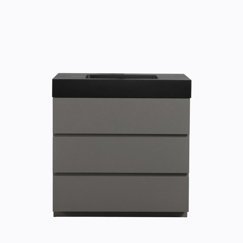 Meuble-lavabo sur pied simple 35,8 po avec plateau Madria, Gris, Noir