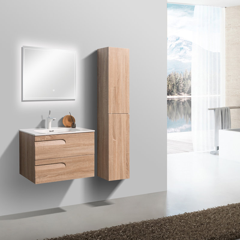 Alberthe 28" Wall-Mounted Single Bathroom Vanity Set, Maple
