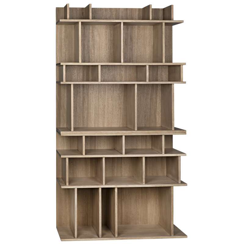 Rashi Mid-Century Rustic Walnut Bookcase with Geometric Cubes