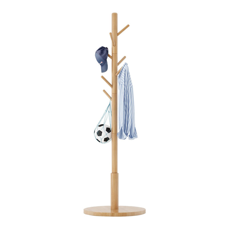 Standing Coat Rack White Coat Stand With 8 Hooks And 3 Height Options, Wood Kids Coat Tree With Sturdy Round Base, Small Hall Tree White
