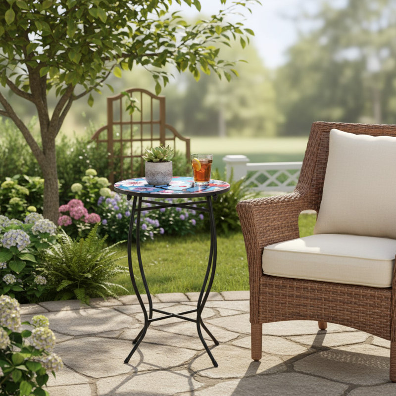 Round Metal Outdoor Side Table , 14cm cm W 14cm cm D