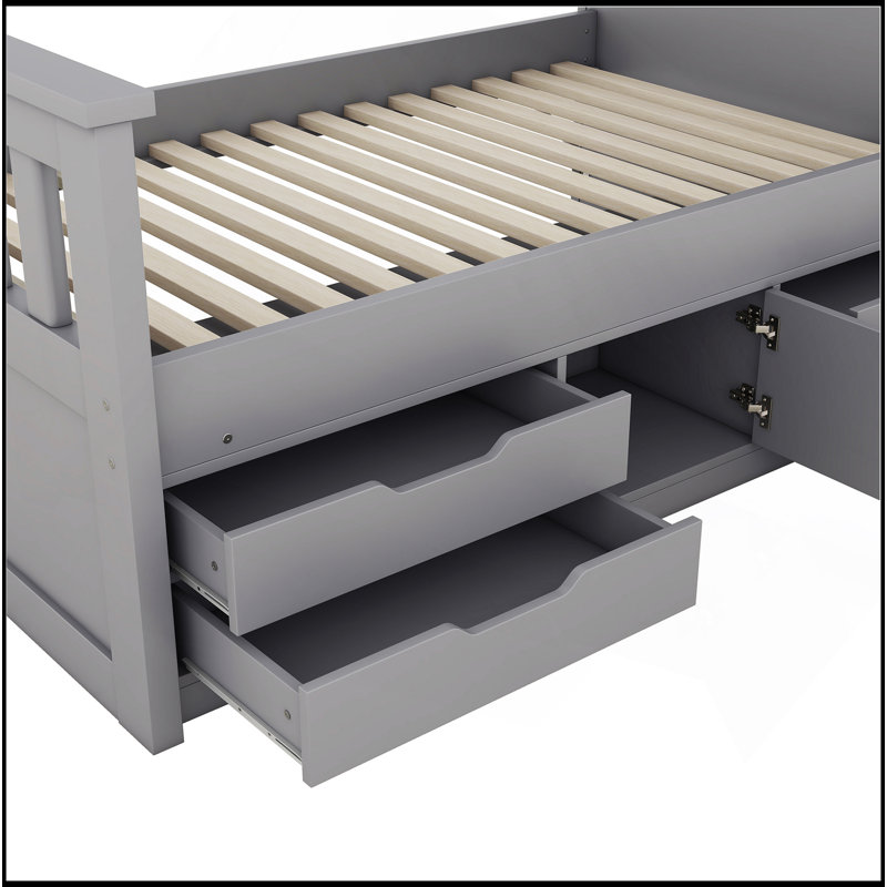 Lit plateforme polyvalent avec beaucoup de rangement et un design élégant, pour n'importe quelle chambre à coucher., Gris
