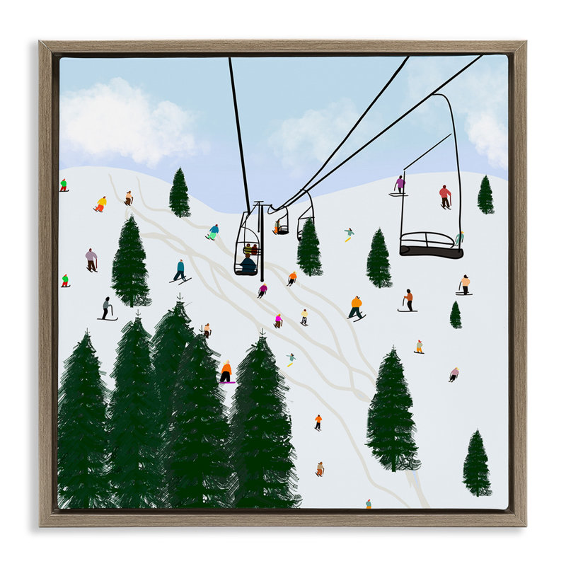 «Ski Lift Mountain Landscape», art mural sur toile flottant à grain brun par Ashley Singleton, Brun, H 25 po x l 25 po
