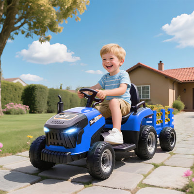 Kids Ride On Tractor with Trailor, 12V Kids Ride on Car