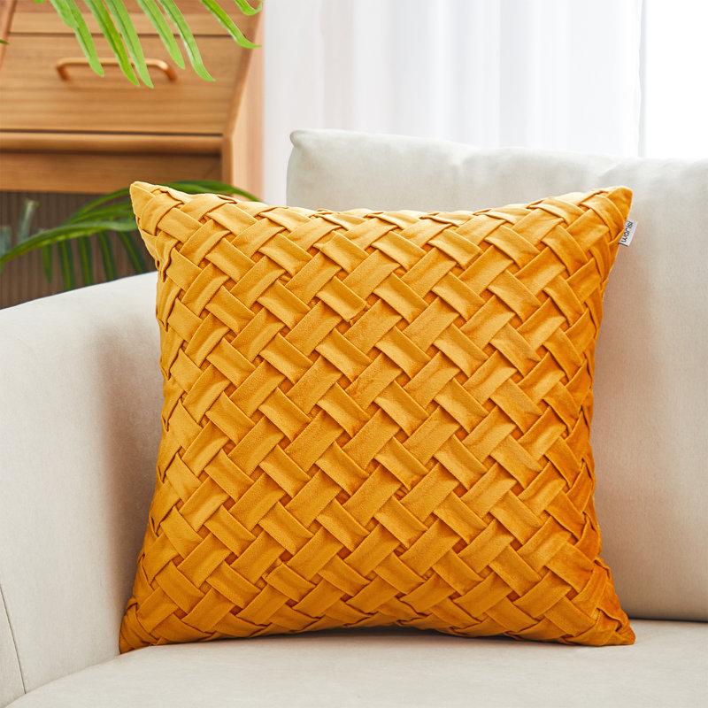 Housse et insert de coussin en velours Velvet Weave, Jaune