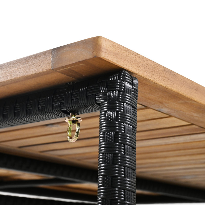 Table de bistro en bois résistant aux intempéries et huit tabourets avec coussins, pour repas en plein air (démontable).