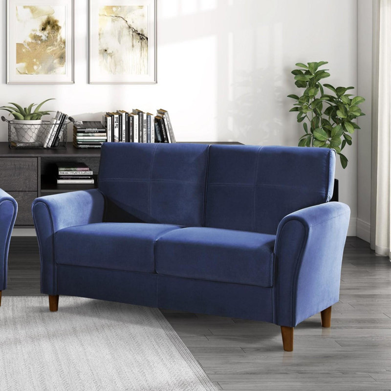 Canapé double rembourré avec structure en bois, Bleu
