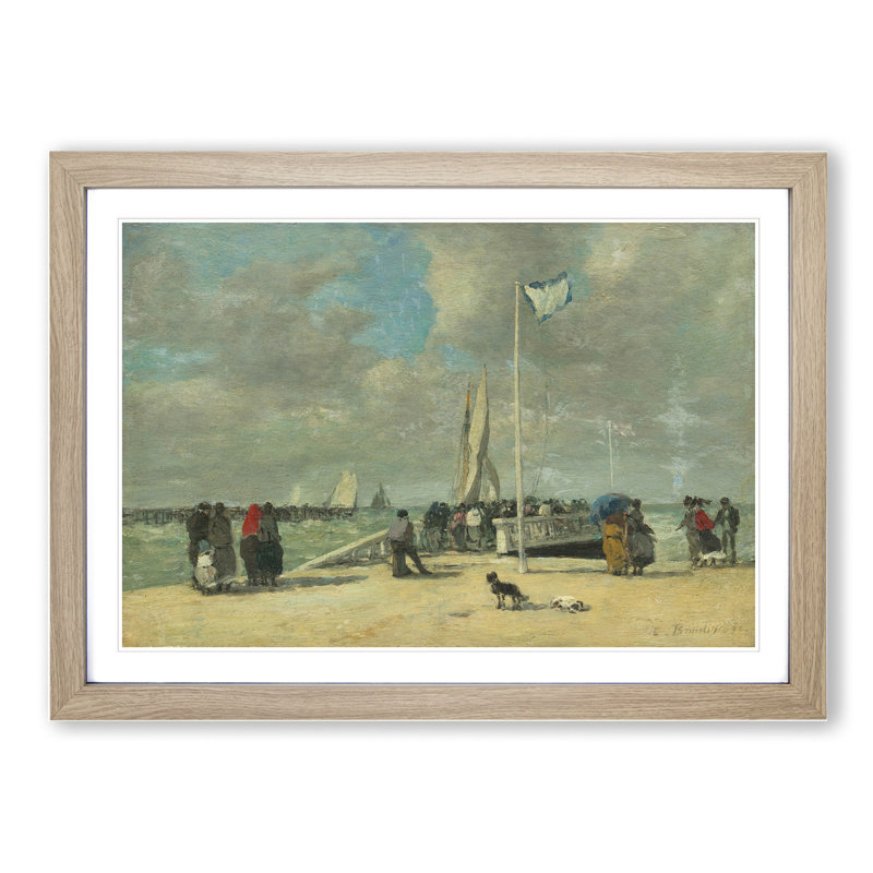 On the Jetty by Eugene Boudin - Framed Print, 36cm H x 48cm W x 2cm D, Oak Framed