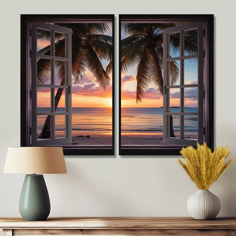 Tropical Ocean Sunset par Open White Window I - Coastal Coastal, reproduction d'art sur toile, Noir, H 36 po x l 48 po