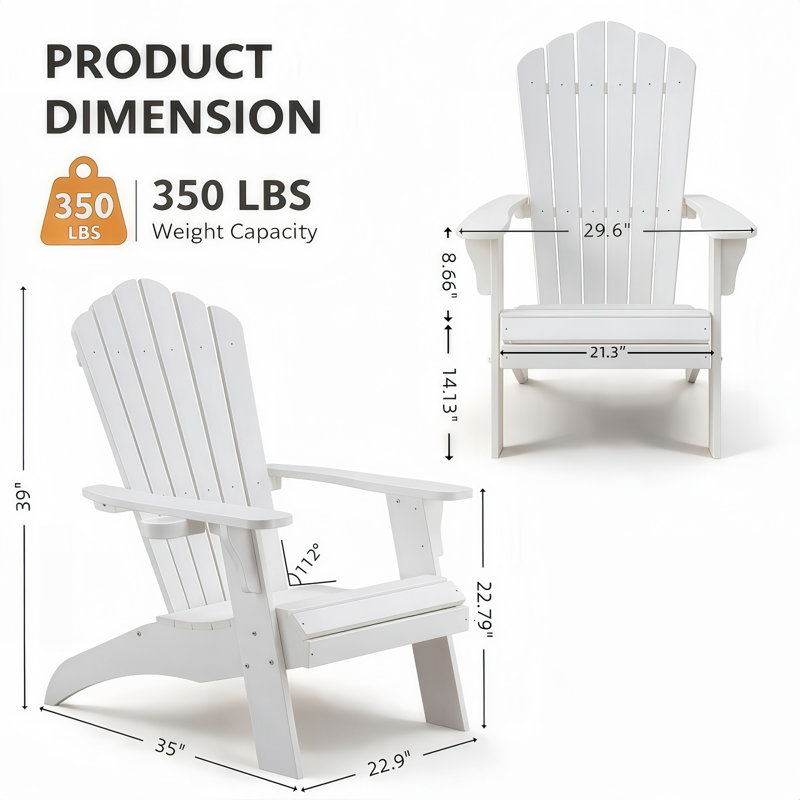 Fauteuil Adirondack surdimensionné toutes saisons avec repose-pieds, White