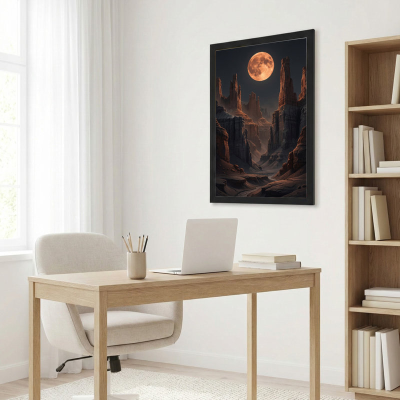 Art mural sur toile noir encadré pour le salon, la chambre à coucher, le bureau ou le vestibule - décoration murale décorative avec canyon au clair de lune
