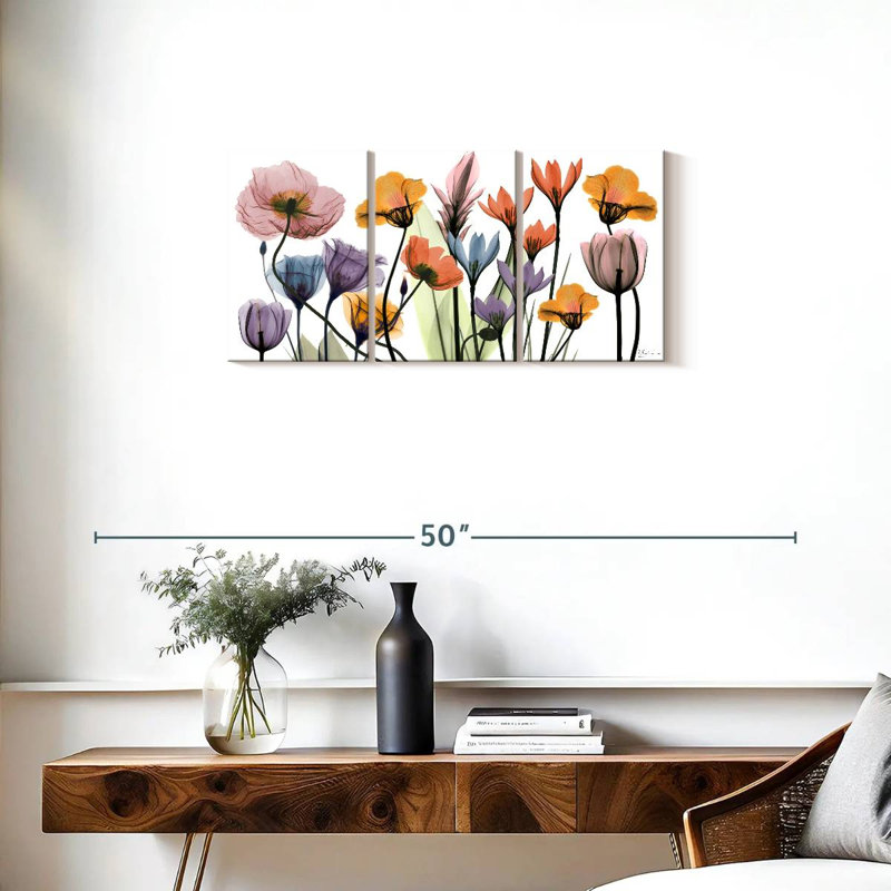 «Vibrant Flowerscape», reproduction d'art sur toile, H 15 po x l 32 po x P 1,25 po