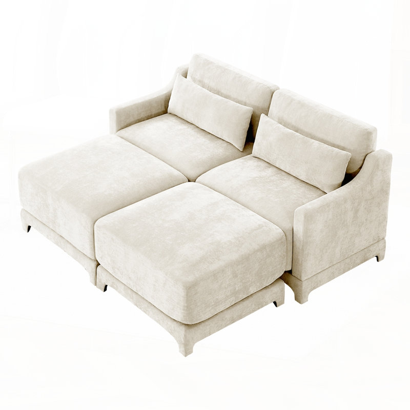 Élégant canapé rembourré en chenille avec conception modulaire et soutien lombaire pour la vie, 2, Beige