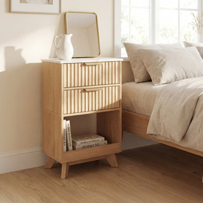 Ensemble de 2 tables de chevet avec ports de chargement, 2 tiroirs et tablette de rangement ouverte - conception réglable, pour la chambre à coucher et le salon