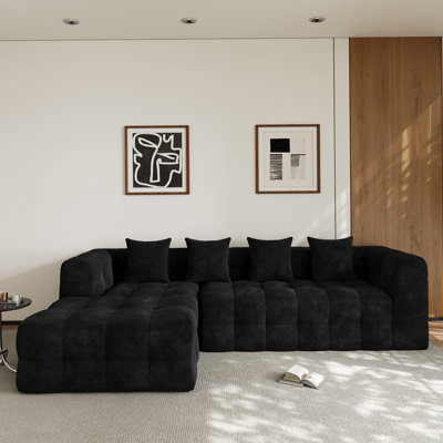 Boneless 2 - Piece Upholstered Tufted Sectional Sofa Compression Sofa and Chaise