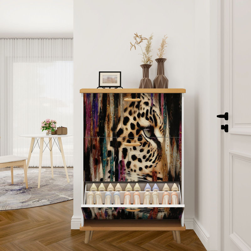 Shoe Storage Cabinet with 3 Flip Drawers for abstract texture print Shoe Rack Storage Organizer
