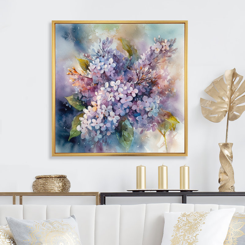 Mauve, vert, beaux lilas IV - impression, H 16 po x l 16 po, Cadre flottant doré