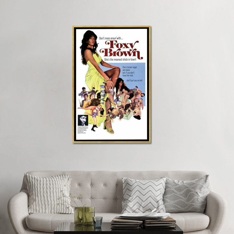 Foxy brun - publicité imprimée, H 48 po x l 32 po x P 1,5 po, Aucun mat, Toile encadrée d'or