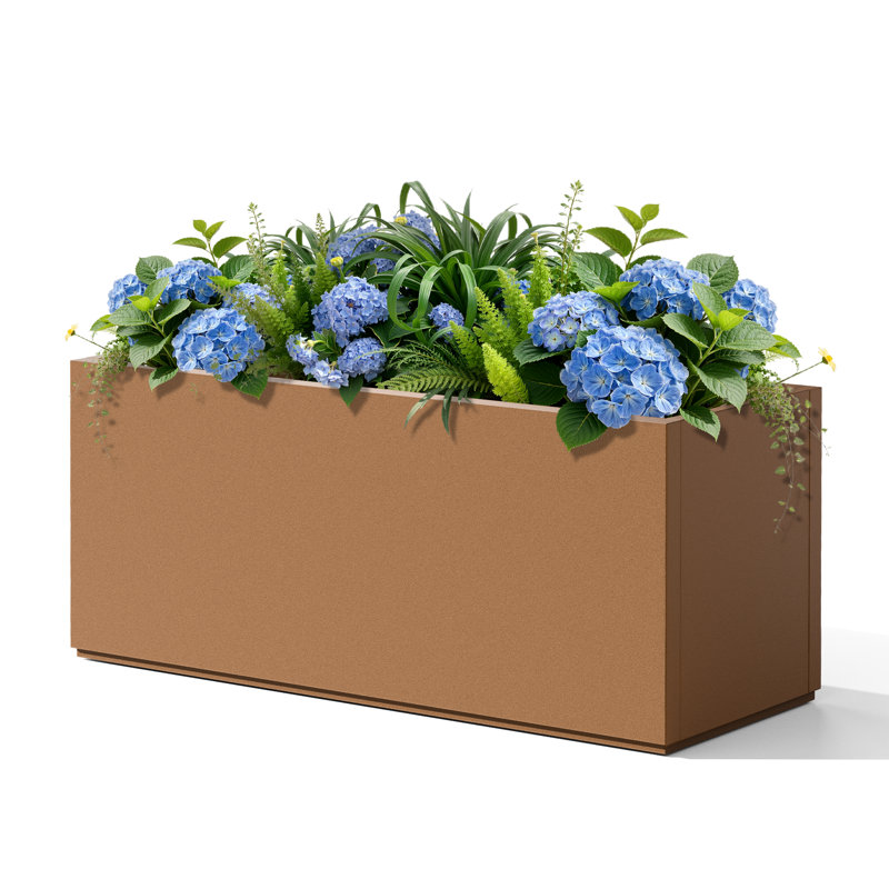 Metal Planters Box– Rectangular Large Brown Planter for Outdoor Plants and Garden Use,Sleek Planter Box with Drainage Holes ,Vegetables and Flowers