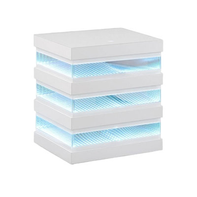 Aubrey 20 in. White Square End Table with Glass Top, LED Lighting, Bluetooth Speaker and Wireless Charging