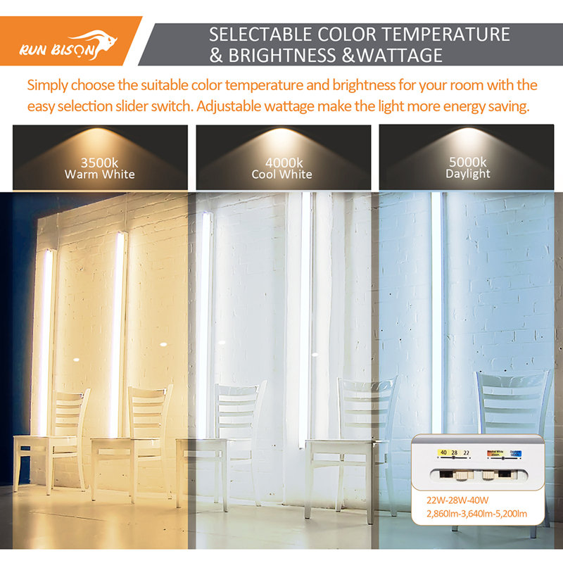 4 ft. Linear Integrated LED Dimmable Strip light fixture Shop Light, CCT/Wattage/Lumen Selectable