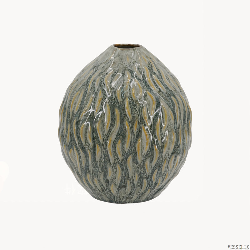 Vase en céramique marbrée de 21,6 x 24,9 cm, urne décorative en forme de larme, ambre et gris anthracite