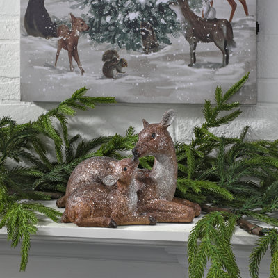 9.5" Resin Winter Chalet Doe With Baby
