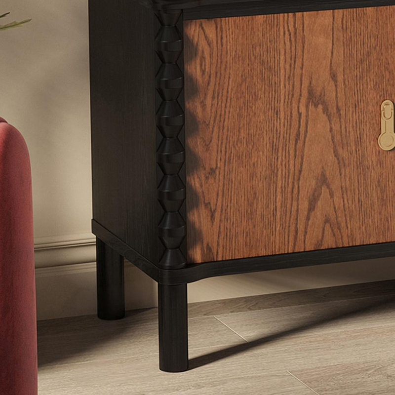 Meuble télé en bois de frêne massif avec tablettes ouvertes, H 17,71 po x L 25,59 po x l 86,61 po
