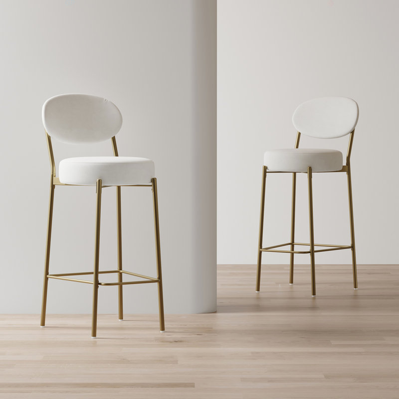 Round Bar Stool Armless Velvet Barstools With Back Set Of 2 Upholstered Counter Chair For Dining Room, Kitchen Island
