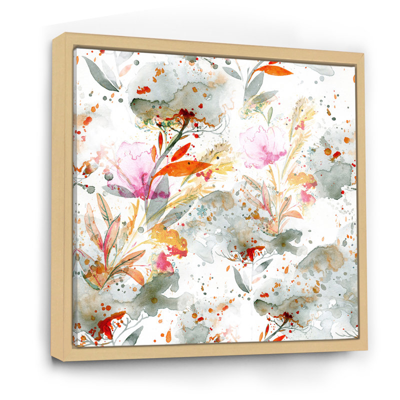 Herbe et plumes en couleurs d'automne I - Peinture sur toile, H 31 po x l 31 po, Cadre érable