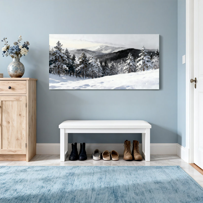 «Landscape & Nature Snowy Forest Mountain Landscape Winter Scene», reproduction d'art sur toile, H 28 po x l 58 po