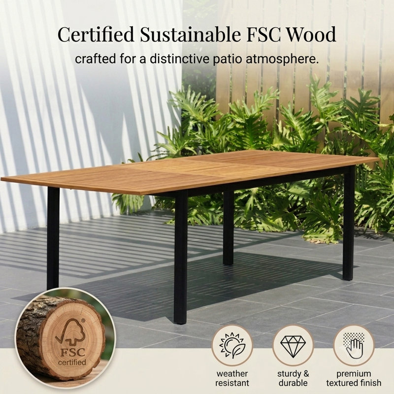 Dugas Bertha FSC Wood, Resin Outdoor Patio Extendable Dining Set, 6
