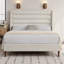 Grand lit plateforme avec tête de lit tapissier et tête de lit grand format, tissu chenille de qualité supérieure, lit plateforme minimaliste moderne sans sommier, assemblage facile, ivoire-1478681660