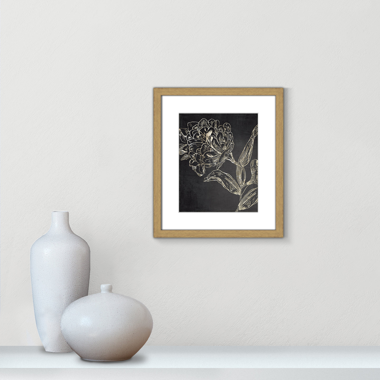 Clarendon "Golden Flower Folklore II" Print, 15" H x 13" W, Natural Wood Grain