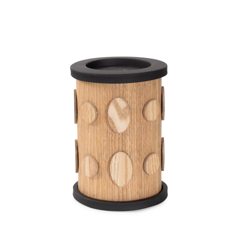 Robin Baron Winfield Wooden Candle Holder- Medium, 6" H x 4" W x 4" D