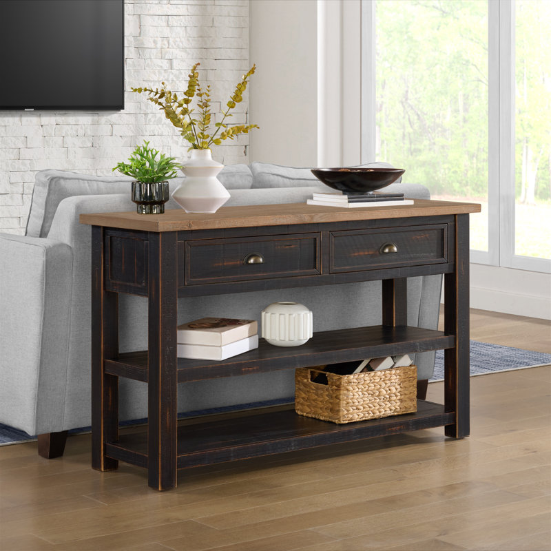 Holliman 50'' Solid Wood Console Table, Black/Driftwood