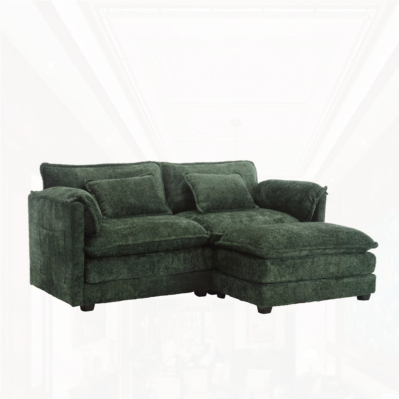 Grand tissu d'ameublement modulaire moderne en L en chenille SOFA, 2, Émeraude, H 31,1 po x l 76,7 po x P 29,5 po