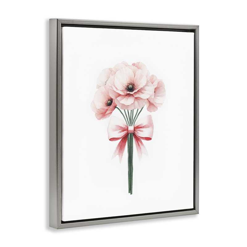 "Pastel Bouquet with Bow Floater", art mural par Amanda Greenwood, Encadré gris, H 31 po x l 25 po